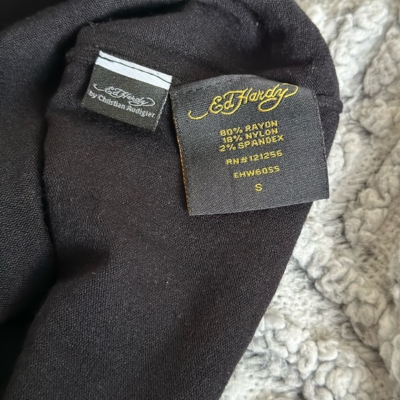 Y2K Ed Hardy Spell out Long Sleeve T shirt Dress python snake bling - Picture 4 of 8